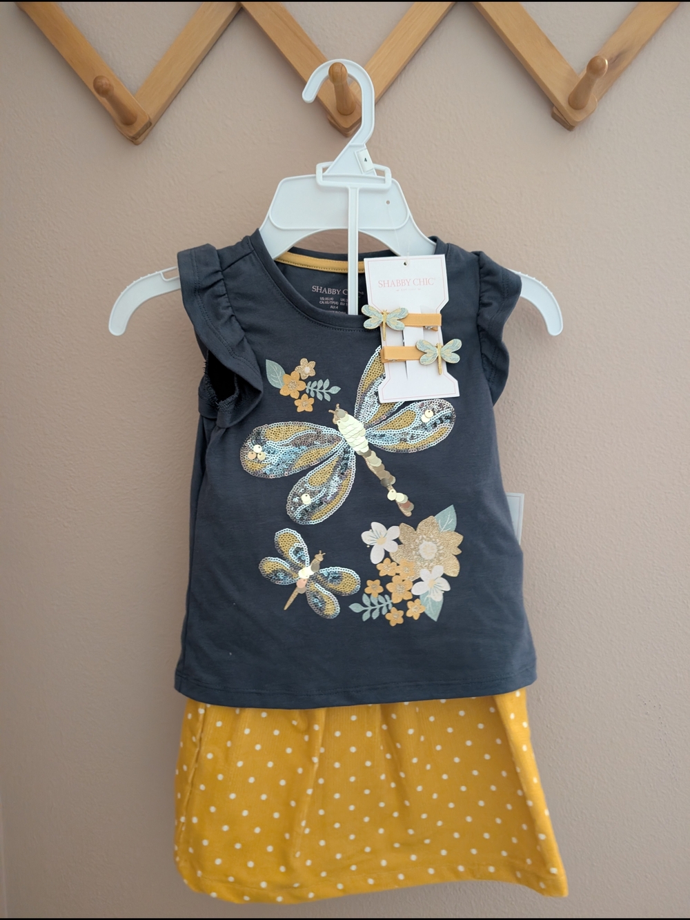 Shabby Chic Girls' Navy Dragonfly Tank Dress with Mustard Skirt